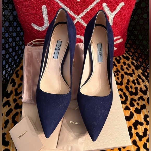 PRADA Camoscio Basic Suede Calzature Donna Bottiglia Platform Pump in Navy - Picture 1 of 9